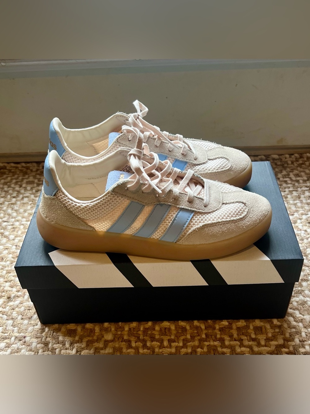adidas Barreda Decode Retro Mesh & Suede Sneakers in Light Blue and Cream 7.5